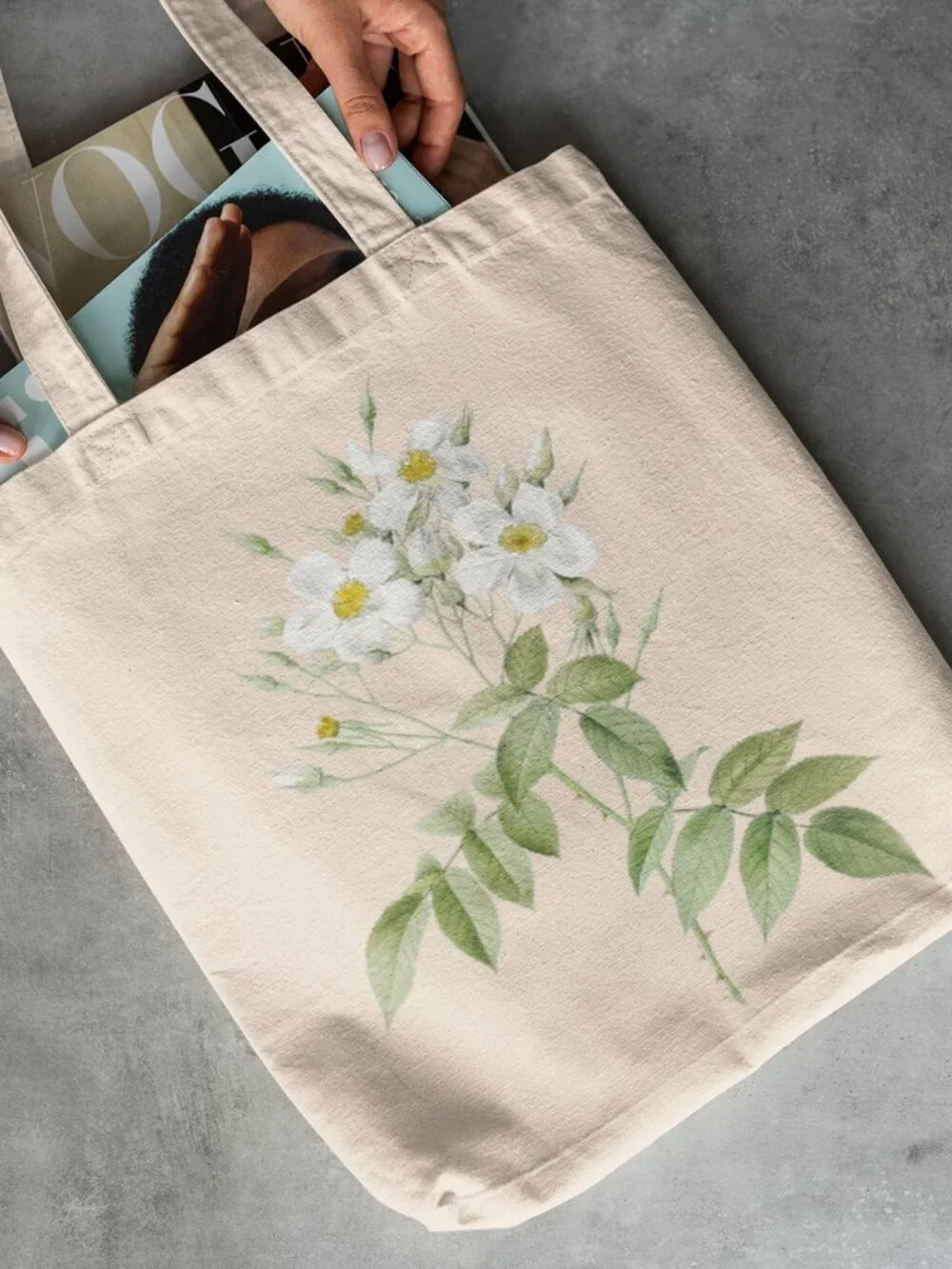 Musk Rose Vintage Floral Print Graphic Canvas Tote Bag